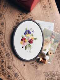 Violet Embroidered Oval Hoop, Modern Farmhouse, Finished Embroidery, Victorian Embroidery - thumbnail 1