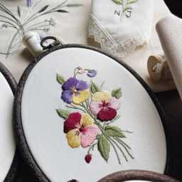 Violet Embroidered Oval Hoop, Modern Farmhouse, Finished Embroidery, Victorian Embroidery - thumbnail 3