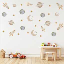 Space Wall Stickers Rocket Nursery Decor Planet Decals Moon & Stars Bedroom Solar System Kids Room - thumbnail 3