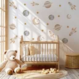 Space Wall Stickers Rocket Nursery Decor Planet Decals Moon & Stars Bedroom Solar System Kids Room - thumbnail 2