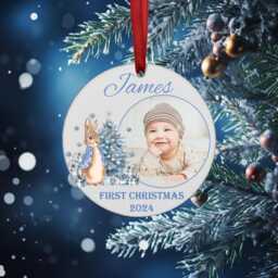 Personalised Baby First Christmas Tree Bauble Ornament Decoration Photo Rabit Boy Girl Festive Hanging Acrylic 1st Gift - thumbnail 2
