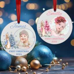 Personalised Baby First Christmas Tree Bauble Ornament Decoration Photo Rabit Boy Girl Festive Hanging Acrylic 1st Gift - thumbnail 1