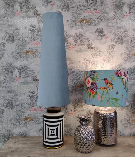 70cm Tall Light Dusky Blue Cone Lampshade in Velvet - image 1