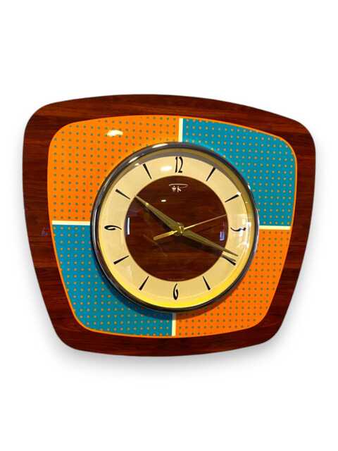 Handmade 1970S Style Wall Clock Orange & Turquoise Dot Design - image 1