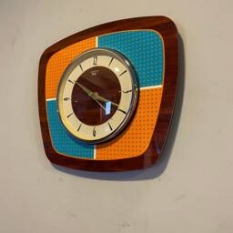 Handmade 1970S Style Wall Clock Orange & Turquoise Dot Design - thumbnail 3