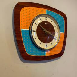 Handmade 1970S Style Wall Clock Orange & Turquoise Dot Design - thumbnail 2