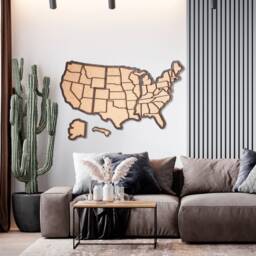 Push Pin Usa Map, Wooden Wall Apartment Decor, Wood Map Of United States 5Th Anniversary Gift Travel Art Cork Board - thumbnail 3