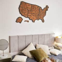 Push Pin Usa Map, Wooden Wall Apartment Decor, Wood Map Of United States 5Th Anniversary Gift Travel Art Cork Board - thumbnail 2