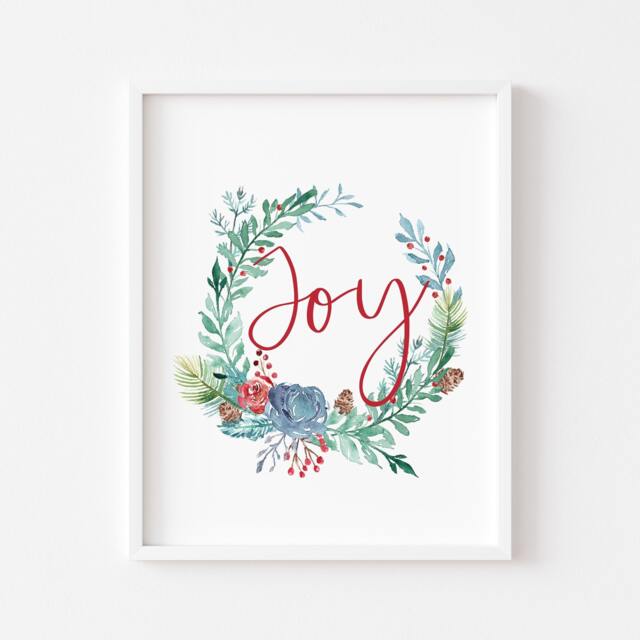 Winter Print Red Joy Christmas Watercolour Wreath Style Unframed Wall Art Poster - image 1