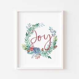 Winter Print Red Joy Christmas Watercolour Wreath Style Unframed Wall Art Poster - thumbnail 1