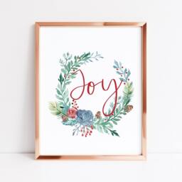 Winter Print Red Joy Christmas Watercolour Wreath Style Unframed Wall Art Poster - thumbnail 3