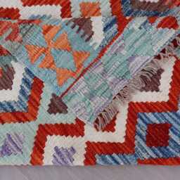 3'3x8'6 Ft Runner Rug, Flatweave Kilim Geometric Patterns Rug, Afghan Handmade Wool Wide Hallway Runner, Kitchen Rug - thumbnail 4