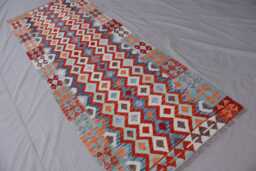 3'3x8'6 Ft Runner Rug, Flatweave Kilim Geometric Patterns Rug, Afghan Handmade Wool Wide Hallway Runner, Kitchen Rug - thumbnail 1