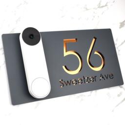 K Smart Sign - Bellissima Db Ring Nest Video Door-Bell Laser Cut Matt Dark Gray Ral7016 Anthracite & Copper Mirror Floating House Signs - thumbnail 3