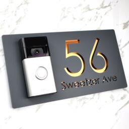 K Smart Sign - Bellissima Db Ring Nest Video Door-Bell Laser Cut Matt Dark Gray Ral7016 Anthracite & Copper Mirror Floating House Signs - thumbnail 2
