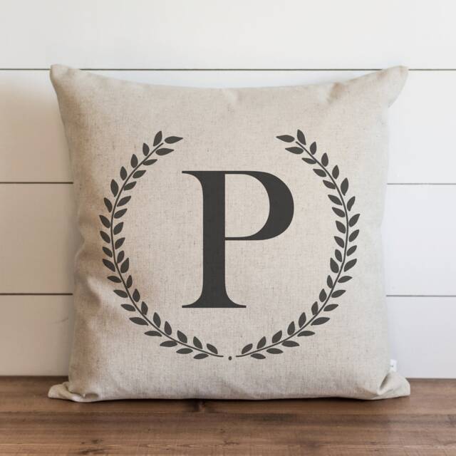 Laurel Wreath Monogram 20 X Pillow Cover // Typography Housewarming Gift Wedding Throw Cushion Accent - image 1