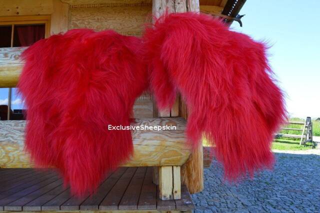 Red Icelandic Dyed Genuine Sheepskin Lambskin Sheep Skin Rug Pelt Long Wool Soft Throw, Schaffell, Hygge - image 1