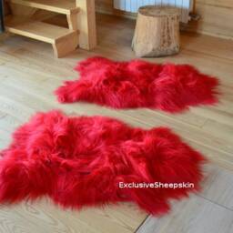 Red Icelandic Dyed Genuine Sheepskin Lambskin Sheep Skin Rug Pelt Long Wool Soft Throw, Schaffell, Hygge - thumbnail 3