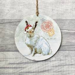 Christmas Hare Decoration, Winter Rabbit Ornament, Woodland Animal Wall Decor, Festive Bunny Gifts - thumbnail 1