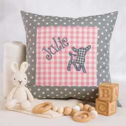Embroidered Cushion Deer + Name //Pink - Grey// 40x40 cm Pillowcase Gift Cuddly Cushion Snuggle Personalized Pillow
