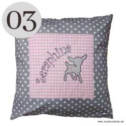 Embroidered Cushion Deer + Name //Pink - Grey// 40x40 cm Pillowcase Gift Cuddly Cushion Snuggle Personalized Pillow - thumbnail 3