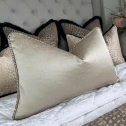 Satin Taupe Piped Cushion Cover Luxury Pillow Case With Bronze Piping Living Room Or Bedroom Decor - Interior Designer Style , All Sizes
