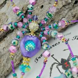 Secret Santa Gift Beach House Mermaid Fish Scales Fairy Tail Beaded Christmas Spider Ornament With German Tinsel Legend, Hand Sculpted - thumbnail 2