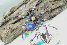 Secret Santa Gift Beach House Mermaid Fish Scales Fairy Tail Beaded Christmas Spider Ornament With German Tinsel Legend, Hand Sculpted