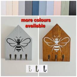 Bee Key Hooks, Key Holder, House Rack, Wooden House, Rustic Wood, Handmade Wall Chunky, Hanger, Face Mask Bee Gift