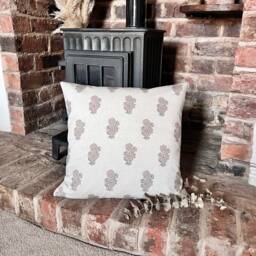 1481. Margaret Neg, Paisley Pink Block Print - Linen/Cotton Cushion Cover - thumbnail 1