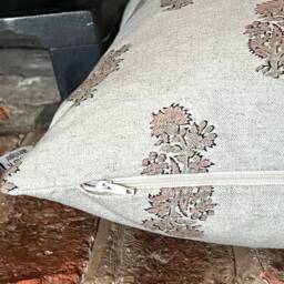 1481. Margaret Neg, Paisley Pink Block Print - Linen/Cotton Cushion Cover - thumbnail 2