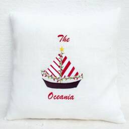 Nautical Christmas, Embroidered Pillow Cover, Nautical Holiday, Nautical Christmas Gift, Merry Christmas, Yacht Gift, Nautical Decor - thumbnail 2