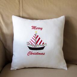 Nautical Christmas, Embroidered Pillow Cover, Nautical Holiday, Nautical Christmas Gift, Merry Christmas, Yacht Gift, Nautical Decor - thumbnail 3