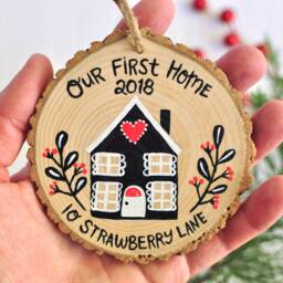 Our First Home Ornament, New House Hygge Gift, Personalized Christmas Custom Wood Holiday Decor, Gifts - thumbnail 2