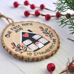 Our First Home Ornament, New House Hygge Gift, Personalized Christmas Custom Wood Holiday Decor, Gifts - thumbnail 3