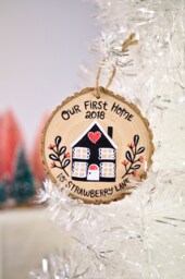 Our First Home Ornament, New House Hygge Gift, Personalized Christmas Custom Wood Holiday Decor, Gifts - thumbnail 1