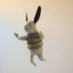 Gray Needle Felted Bunny, Bunny Mobile, Needle Feled Miniature, Baby Crib Mobile, Nursery Decor - thumbnail 2