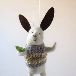 Gray Needle Felted Bunny, Bunny Mobile, Needle Feled Miniature, Baby Crib Mobile, Nursery Decor - thumbnail 3