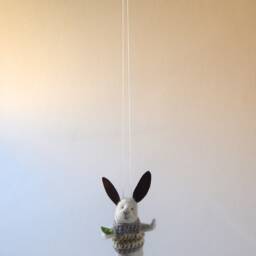 Gray Needle Felted Bunny, Bunny Mobile, Needle Feled Miniature, Baby Crib Mobile, Nursery Decor - thumbnail 4