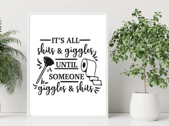 Giggles Funny Rude Bathroom Print - Toilet Cloakroom Wall Home Gift Bespoke Poster A5 A4 A3 Framed - image 1