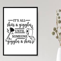 Giggles Funny Rude Bathroom Print - Toilet Cloakroom Wall Home Gift Bespoke Poster A5 A4 A3 Framed - thumbnail 3