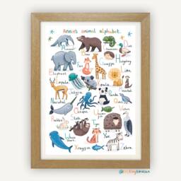 Custom Name Animal Alphabet Print. Abc. A4/A3 Nursery Wall Art. Unisex Kids Art Gender Neutral Baby Shower Gift. Cute - thumbnail 1