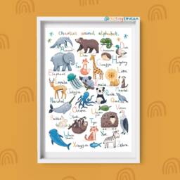 Custom Name Animal Alphabet Print. Abc. A4/A3 Nursery Wall Art. Unisex Kids Art Gender Neutral Baby Shower Gift. Cute - thumbnail 2