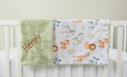Safari Animals Personalized Baby Blanket, Minky Blanket With Name, Monogram Gender Neutral Gift - thumbnail 1