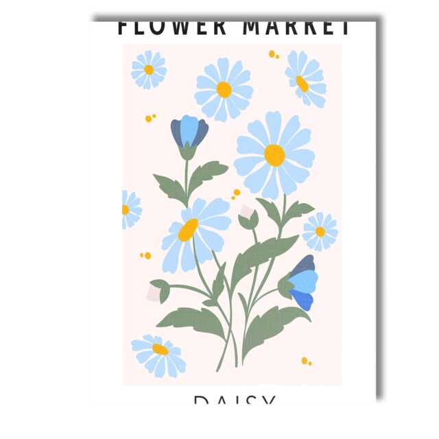 Scandinavian Blue Daisy Flower Market Botanical Poster Canvas Wall Art Print Decor Picture Ready To Hang - image 1