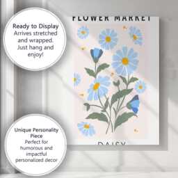 Scandinavian Blue Daisy Flower Market Botanical Poster Canvas Wall Art Print Decor Picture Ready To Hang - thumbnail 3