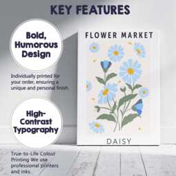 Scandinavian Blue Daisy Flower Market Botanical Poster Canvas Wall Art Print Decor Picture Ready To Hang - thumbnail 2