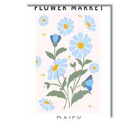 Scandinavian Blue Daisy Flower Market Botanical Poster Canvas Wall Art Print Decor Picture Ready To Hang - thumbnail 1