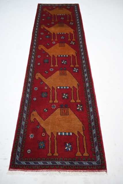 3x10 Ft Runner Rug, Tribal Modern Afghan Handmade Soft Pile Wool Rug, Camel Animal Pictorial Hallway Runner, Kids Room - image 1