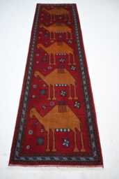 3x10 Ft Runner Rug, Tribal Modern Afghan Handmade Soft Pile Wool Rug, Camel Animal Pictorial Hallway Runner, Kids Room